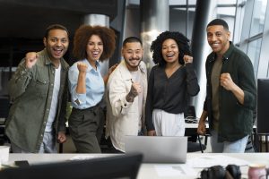 Young marketing professionals collaborating in an agency